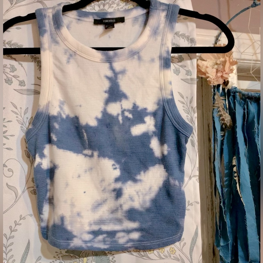 Blue skies- Upcycled hand dyed crop muscle tank Forever21 size small